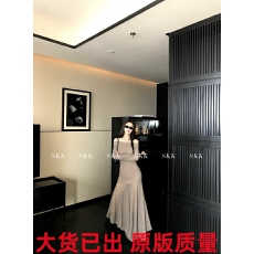 批发Skk Store jennie<b class='q'>同款</b>Lem*风弹力微透不规则修身长袖<b class='q'>连衣裙</b>女秋夏