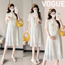 批发实拍现 法式气质蕾丝刺绣雪纺连衣裙高级感 百褶显瘦气质百搭舒适