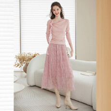 批发温柔不规则领口长袖25秋季气质时尚微弹可拆卸<b class='q'>花朵</b>女式T恤