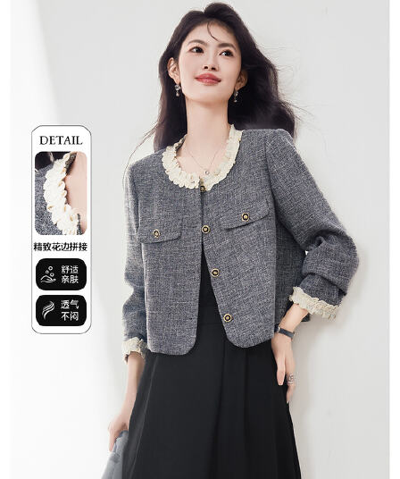 프릴 작은 샤넬 스타일 여성 코트 2026 가을 새로운 고급 센스 천 금빛 바람 우아함 품격 다용도 맨위