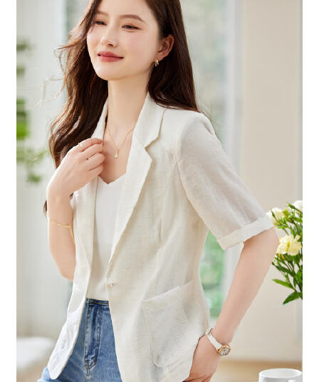 작은 샤넬 스타일 패션 맨위 포함 아마 26 년 봄 가을 미니멀리즘 허리 수축 햇빛 가리개 에어컨 셔츠 블레이저