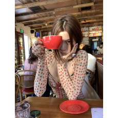 批发官图  两层面料 韩系粉色爱心波点方领长袖<b class='q'>t</b><b class='q'>恤</b><b class='q'>女</b>秋季