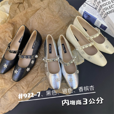 批发法式方头单鞋女2025夏新款时尚气质复古软底内增高玛丽珍鞋女