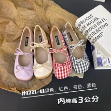 批发格子玛丽珍2025新款蝴蝶结芭蕾舞内增高小香风单鞋