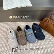 批发内增高豹纹毛毛鞋单鞋女鞋子2025秋冬加绒保暖博肯鞋棉乐福鞋