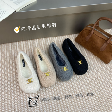 批发内增高豹纹毛毛鞋单鞋女鞋子2025秋冬加绒保暖博肯鞋棉乐福鞋