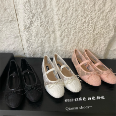 批发法式网料波点浅口单鞋女2026春<b class='q'>夏</b>气质蝴蝶结平底豆豆玛丽珍奶奶鞋