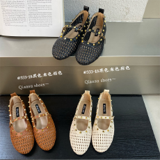 批发<b class='q'>复古</b>编织镂空平底女鞋2026新款蝴蝶结浅口单鞋软底百搭芭蕾舞鞋