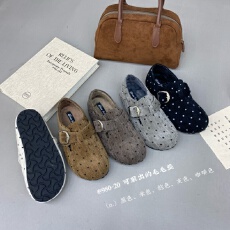 批发厚底内增高毛呢勃肯鞋女2026秋冬新款波点<b class='q'>通勤</b>外穿鞋单鞋全包豆豆