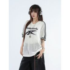 批发棒球服2025夏季新款美式<b class='q'>街头</b>辣妹男女同款V领针织镂空短袖t恤薄款