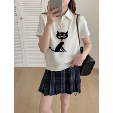 批发圆领俏皮珍珠黑猫针织夏季上衣设计感小众元气马甲背心女
