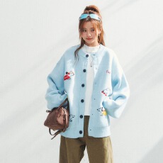 批发童趣腊肠狗刺绣毛衣外套女宽松慵懒高级感<b class='q'>针织</b><b class='q'>开衫</b>外搭