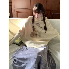 批发韩系温柔风提花<b class='q'>不规则</b>斗篷套头毛衣女2025秋冬新款慵懒厚款<b class='q'>针织衫</b>