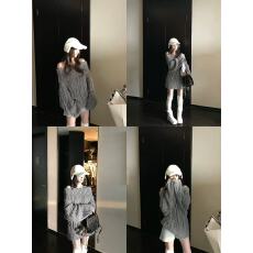 批发软糯慵懒风一字肩毛衣女秋<b class='q'>冬</b>2025新款宽松时尚性感漏肩针织衫上衣