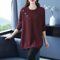 批发圆领针织秋冬针织衫毛衣新款中年<b class='q'>妈妈</b>宽松时尚大码中长款打底长袖