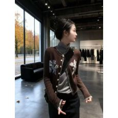 批发韩系咖色复古丘比特提花单排扣毛衣<b class='q'>外套</b>女装冬季休闲气质百搭<b class='q'>上衣</b>