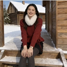 批发韩系可拆卸毛领长袖针织衫女秋冬新年红色系带收腰<b class='q'>荷叶边</b><b class='q'>毛衣</b>上衣