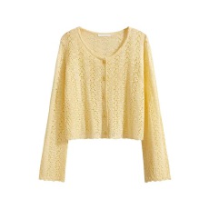 韩系慵懒风镂空针织衫减龄宽松长袖早春季高级感上衣女