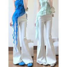 批发<b class='q'>白色</b>喇叭高腰<b class='q'>牛仔裤</b>女2026春夏新款修身显瘦弹力拖地长裤子女潮
