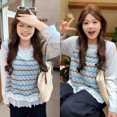 批发温柔风春夏新款针织<b class='q'>马甲</b>女无袖叠穿背心多巴胺彩色条纹设计感上衣