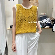 批发拼色镂空针织背心女2026年夏季新款慵懒随性宽松外穿无袖<b class='q'>马甲</b>上衣