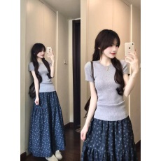 批发韩式复古正肩短袖<b class='q'>t</b><b class='q'>恤</b>女夏季修身显瘦百搭休闲针织衫松弛短款上衣