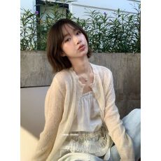 批发花边钩花<b class='q'>针织</b><b class='q'>开衫</b>女春夏新款韩系温柔薄款镂空外搭长袖小外套女新