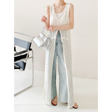 批发白色镂空背心针织裙女薄款宽松<b class='q'>长款</b>外搭针织罩衫叠穿百搭上衣女夏