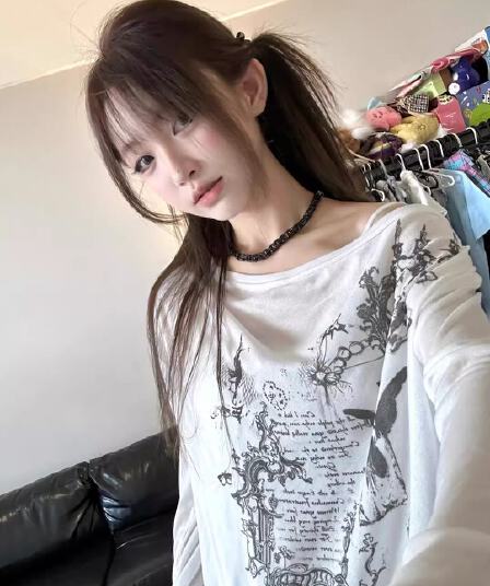 아메리칸 자외선 차단 의류 에어컨 블라우스 티셔츠 여성 여름 달콤한 차가운 핫걸 루즈핏 스택 착용 화이트 V넥 긴팔 맨위