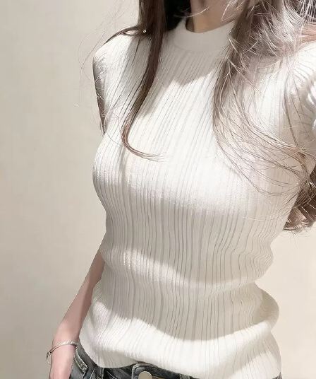 높음 지혜 센스 프랑스식 니트 스웨터 반팔 여성 여름 구덩이 기사 몸매 가꾸기 핫걸 인사이드 가져 가라. 티셔츠 출퇴근 바람 만나는 맨위