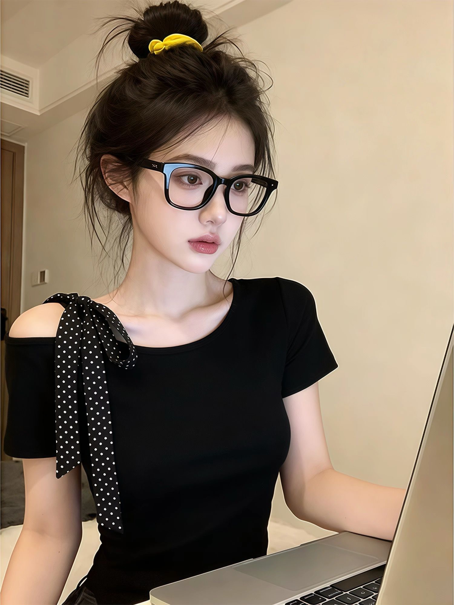 프랑스식 고유 한 아름다운 검정색 반팔 티셔츠 여성 2026 여름 새로운 디자인 센스 작은 대중 패션 품격 맨위