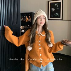 批发<b class='q'>韩版</b>甜美风娃娃领蕾丝拼接针织开衫女秋冬季时髦藏肉减龄百搭上衣