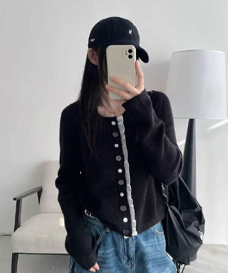 레트로 레이스 패치워크 디자인 센스 스웨터 오픈 가디건 여성 봄 가을 인사이드 가져 가라. 기본 셔츠 부드러운 찹쌀 품격 니트 재킷