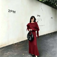 批发韩系设计感立体花朵长袖针织衫秋冬<b class='q'>不规则</b>斗篷披肩气质穿搭一整套