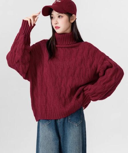 레트로 커피 색상 터틀넥 스웨터 여자 두꺼운 2026 가을 겨울 새로운 루즈핏 만나는 니트 스웨터 겨울 인사이드 잡아라. 의류