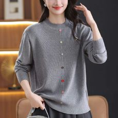批发中年<b class='q'>妈妈装</b>秋冬新款宽松特大码圆领针织衫女洋气减龄内搭打底上衣