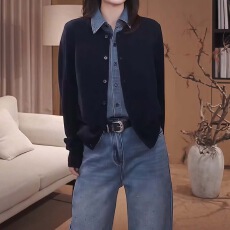批发假两件<b class='q'>衬衫</b>女2026秋季新款<b class='q'>牛仔</b>拼接设计感<b class='q'>衬衣</b>开衫外套休闲风上衣