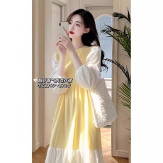 批发假两件黄色<b class='q'>连衣裙</b>女秋季大码胖mm宽松气质漂亮减龄高级中长款裙子