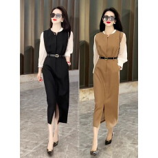 批发早秋穿搭一整套大码胖mm长袖<b class='q'>衬衫</b>马甲连衣裙子气质轻熟通勤套装女