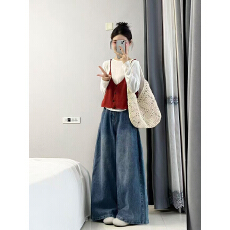 批发秋季穿搭一整套大码胖mm针织上衣叠穿<b class='q'>马甲</b><b class='q'>牛仔</b>裤韩系松弛感套装女