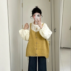 批发早秋穿搭一整套大码胖mm打底衫针织马甲<b class='q'>牛仔</b>裤叠穿时尚三件套装女