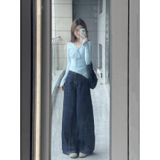 批发秋季穿搭一整套大码胖mm蓝色蝴蝶结针织衫<b class='q'>牛仔裤</b>高级感时尚套装女