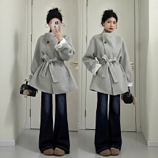 批发秋季穿搭一整套ootd收腰毛呢外套微喇<b class='q'>牛仔裤</b>韩系气质简约风套装女