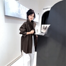 批发咖色立领PU皮衣外套女<b class='q'>秋</b>季大码胖mm气质时尚高级感中长款收腰风衣