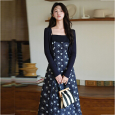 批发秋季搭配一整套大码胖mm针织开衫碎花吊带<b class='q'>连衣裙</b>气质巨好看套装女