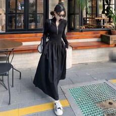 批发法式赫本风高领<b class='q'>连衣裙</b>女秋季大码胖mm收腰漂亮减龄好看中长款裙子