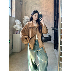 批发秋冬穿搭一整套大码胖mm麂皮绒夹克<b class='q'>外套</b>牛仔裤高级时尚好看套装女