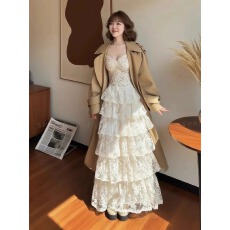 批发秋季穿搭一整套大码胖mm风衣<b class='q'>外套</b>背心蕾丝半身裙高级时尚三件套装