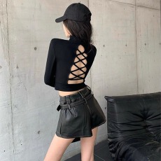 批发秋季穿搭一整套大码胖mm<b class='q'>短</b>款露背T恤上衣<b class='q'>短</b>裙裤甜酷风辣妹套装女