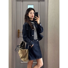 复古时髦原牛深蓝牛仔外套小个子高端夹克上衣a字半身裙两件套女